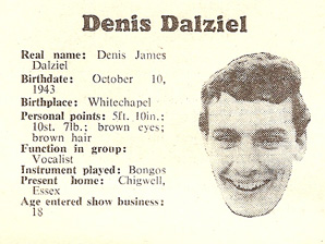 Cutting from NME New Musical Express 2nd April 1965 featuring data on Denis D'Ell.