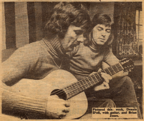 Cutting from the Herts and Essex Observer showing Denis D'Ell with manager Brian Jones. This picture accompanied an article about the upcoming appearance by Denis on TV talent show New Faces.
